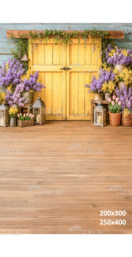 Tło fotograficzne „Wiosenna stodoła z żółtymi drzwiami” | E609